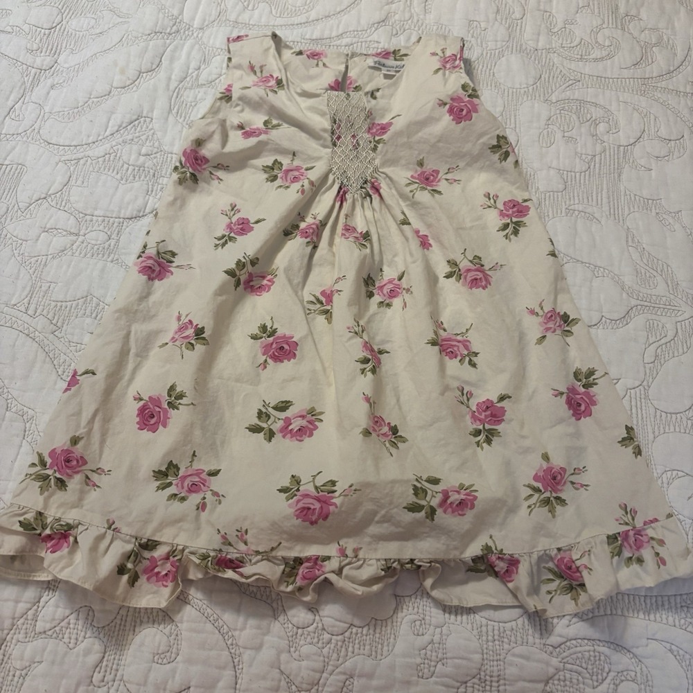 Fantasie Kids Girls 2T A-line Dress‎ Sleeveless Cream Pink Floral Print Ruffles